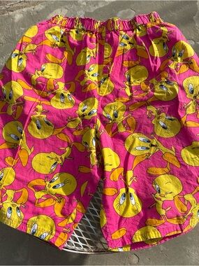 Vtg 90's Y2K Looney Tunes Tweety Bird Denim Aop Shorts Size 24 Small
